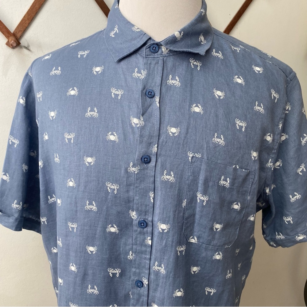 Saks Fifth Avenue Linen Crab Print Button Up Shirt - Picture 2 of 13